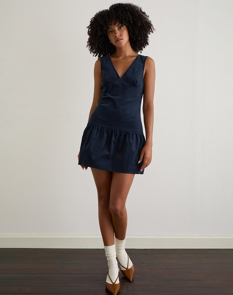 Sarabi Plunge Mini Dress in Cord Navy