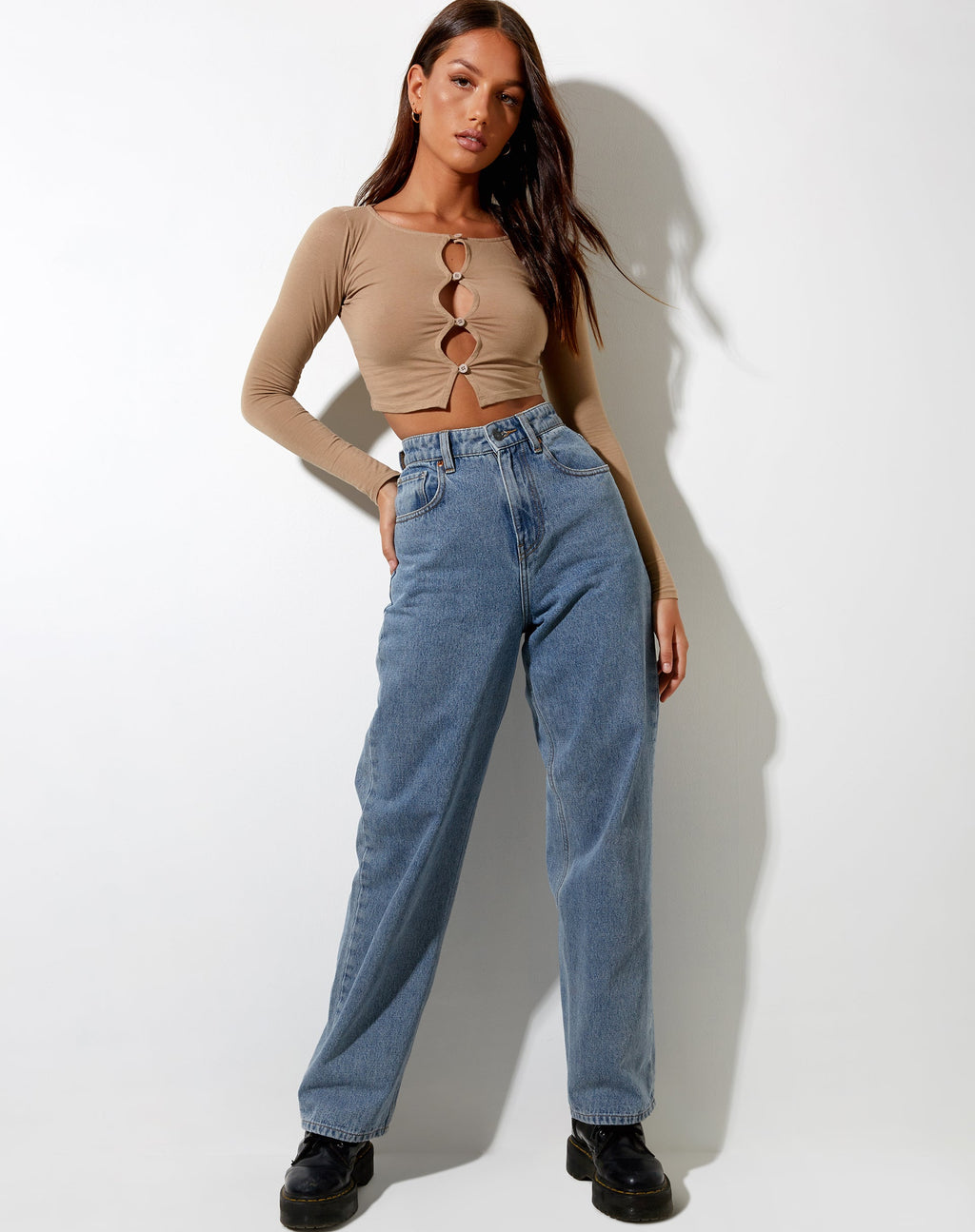 Sarah Long Sleeve Top in Biscuit