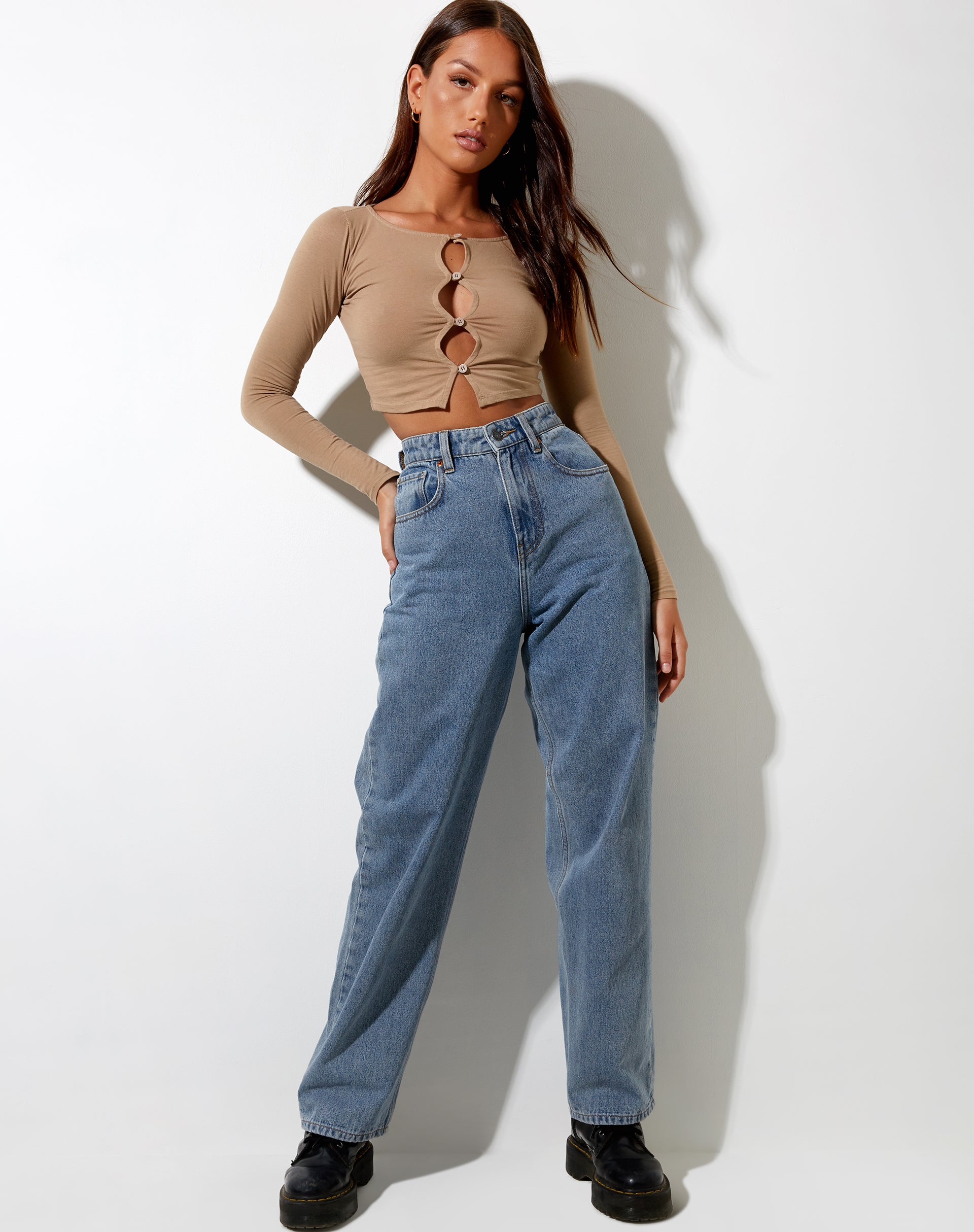 Sarah Long Sleeve Top in Biscuit