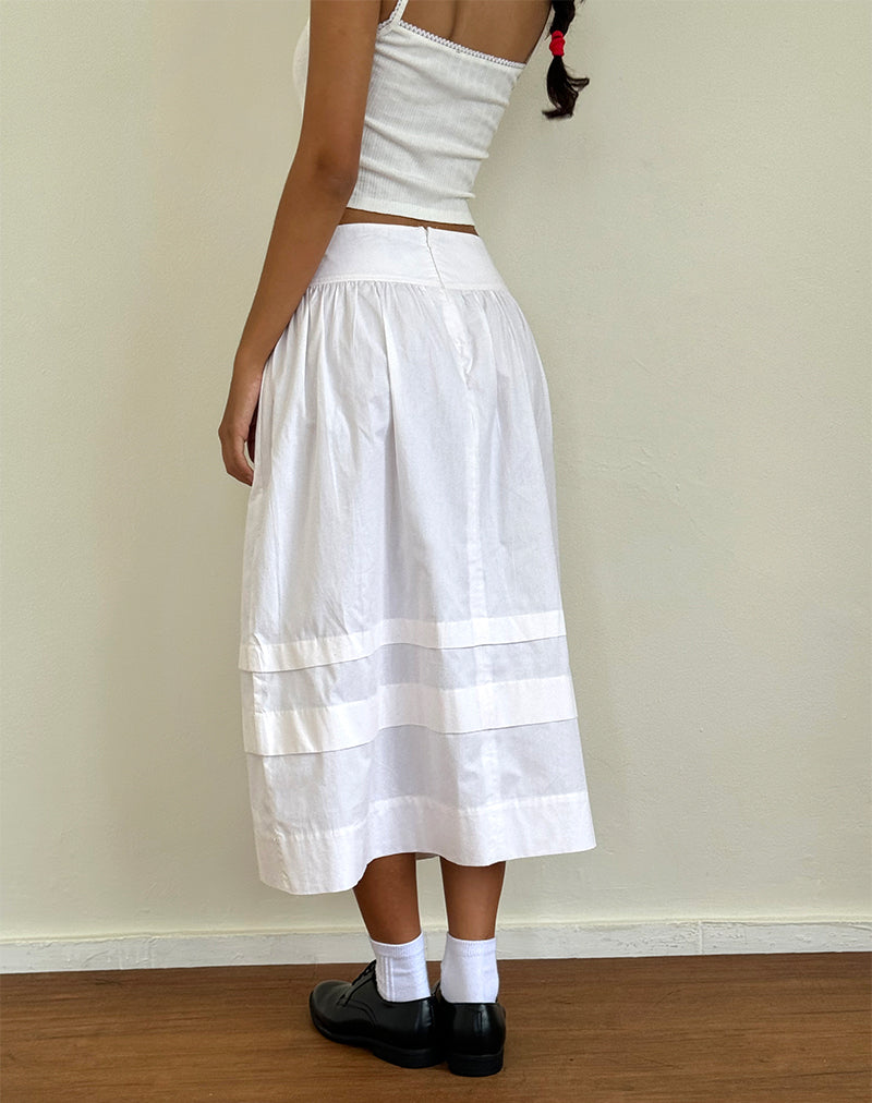 Sarayu Midi Skirt in Poplin White