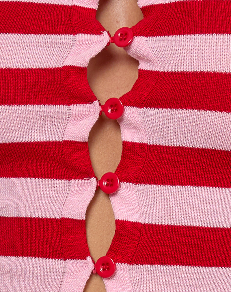 Sarella Bandeau Top in Red and Pink Stripe