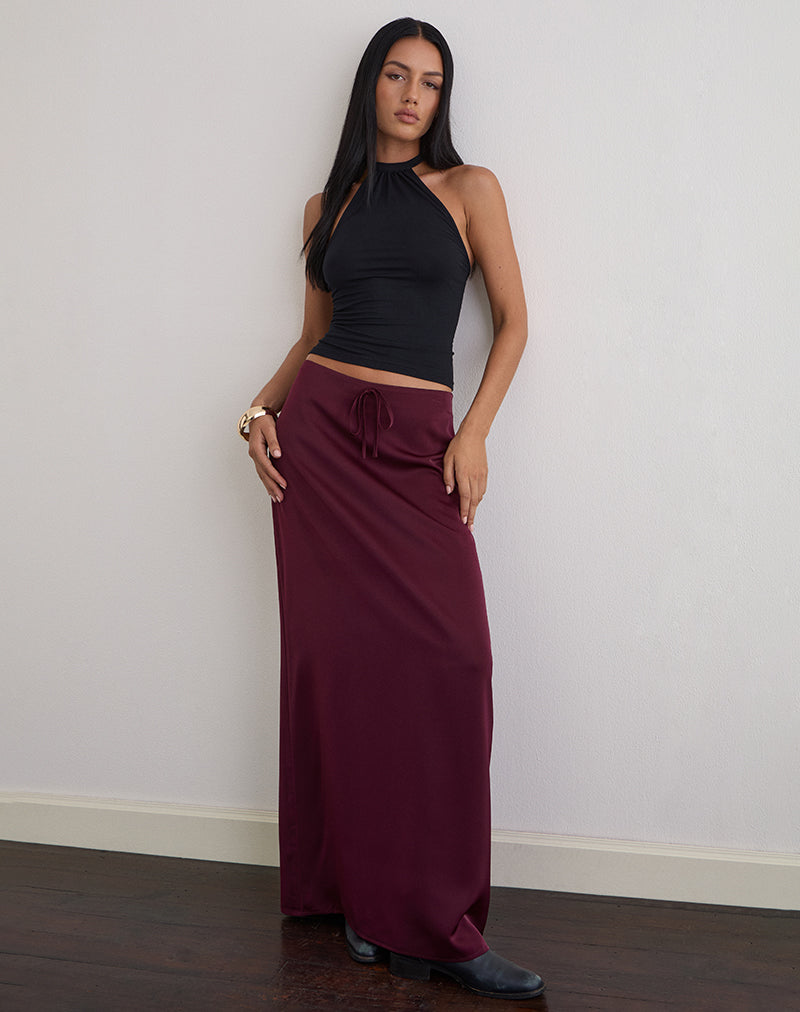 Sarinem Maxi Skirt in Satin Burgundy