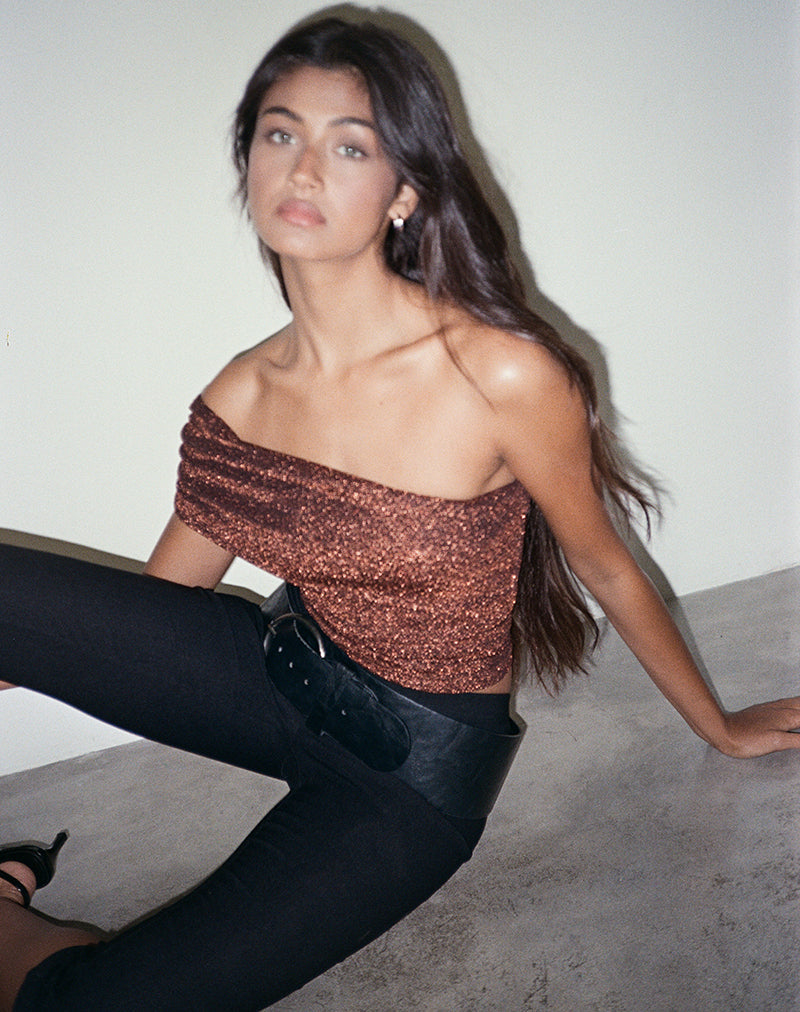Sarla One Shoulder Top in Jersey Glitter Copper