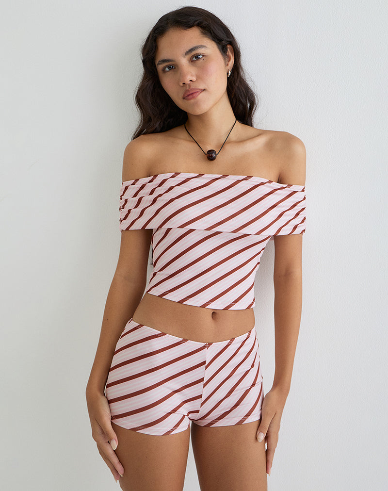 Sarla One Shoulder Top in Diagonal Stripe Pink