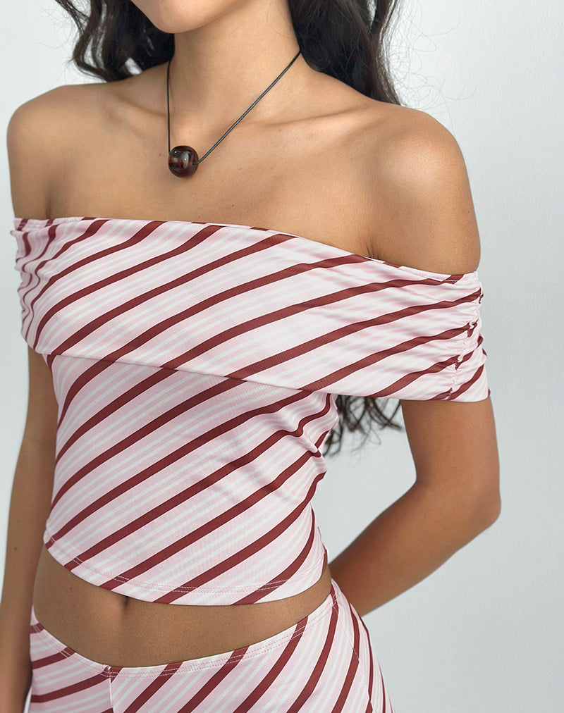 Sarla One Shoulder Top in Diagonal Stripe Pink