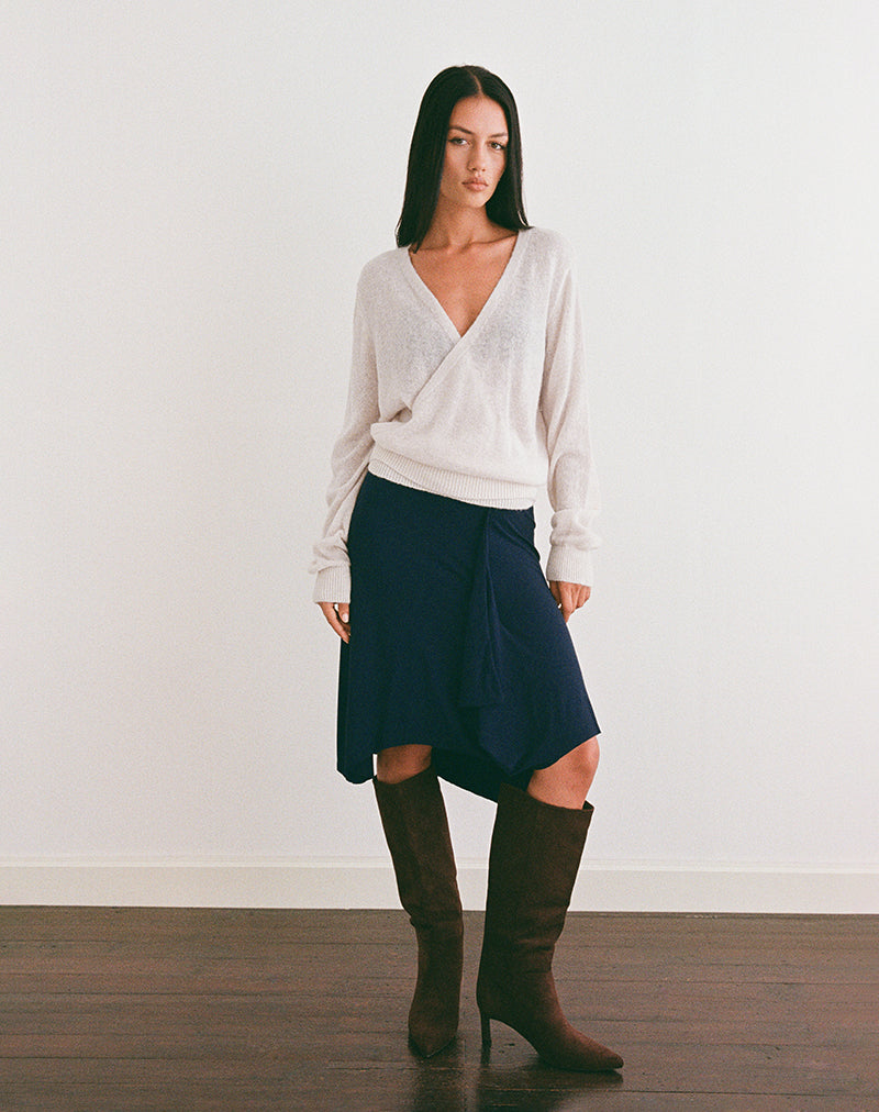 Saroya Plunge Wrap Top in Knit Ecru