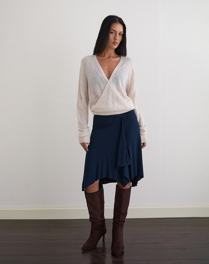 Saroya Plunge Wrap Top in Knit Ecru