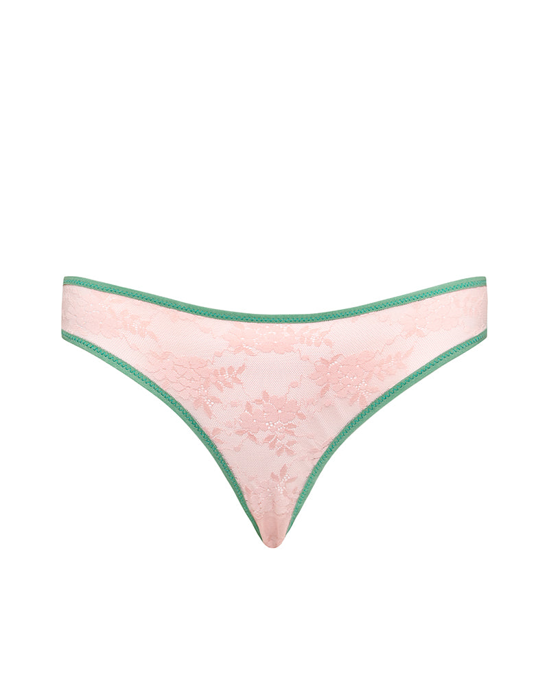 Sarpa Knicker in Pink Mesh with Green Binding