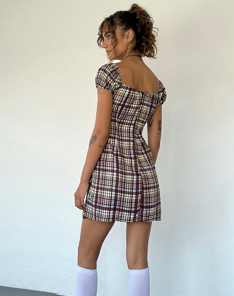 Savio Mini Dress in Multi Check Brown