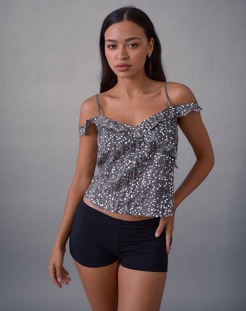 Savira Top in Chiffon Sequin Grey