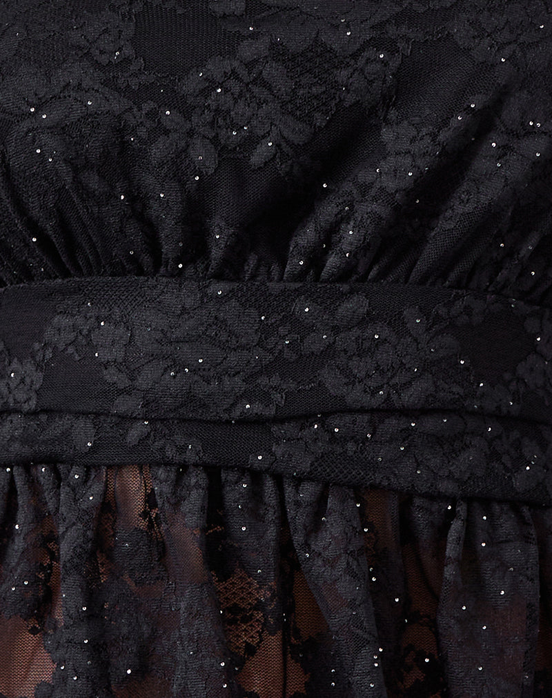 Sayong One Shoulder Top in Floral Lace Black