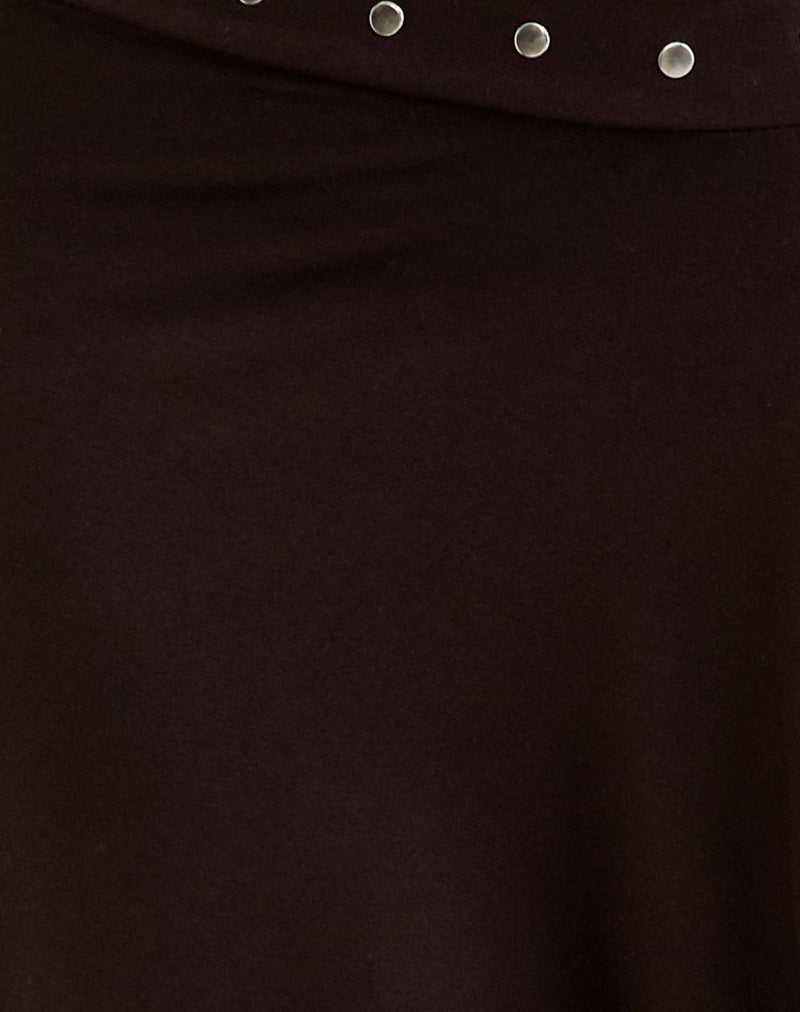 Emera Midi Skirt with Studs in Bitter Chocolate