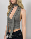 Cosimo Halter Neck Top with Scarf in Glitter Knit Khaki