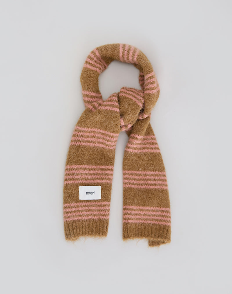 Scarf in Knit Pink Stripe Brushed Wool