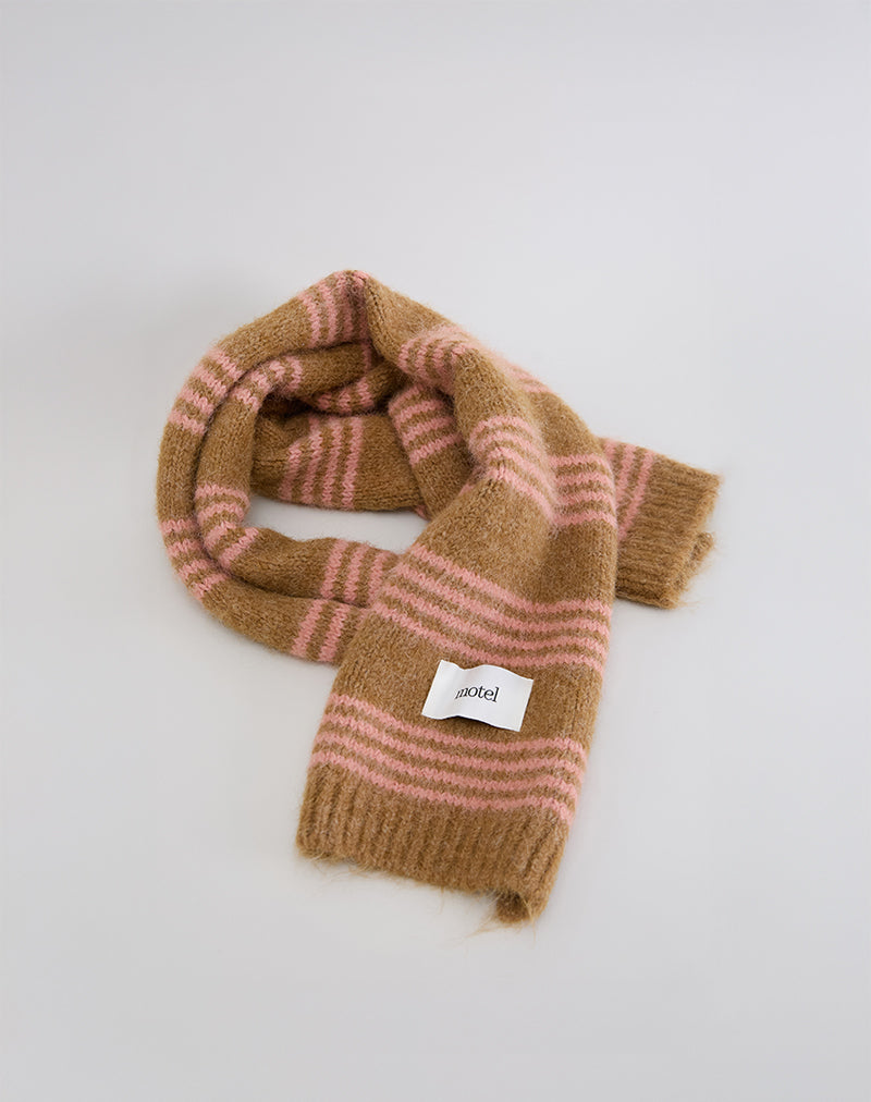 Scarf in Knit Pink Stripe Brushed Wool