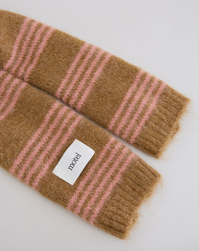 Scarf in Knit Pink Stripe Brushed Wool