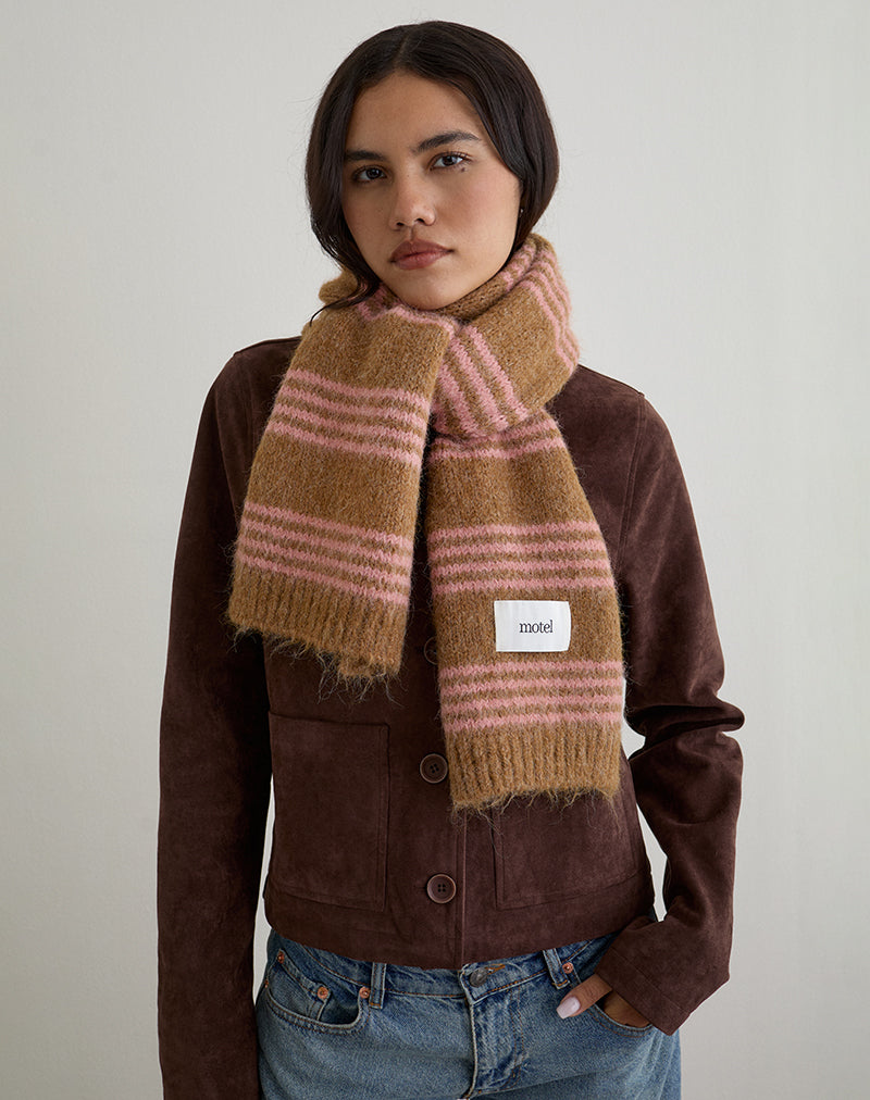 Scarf in Knit Pink Stripe Brushed Wool