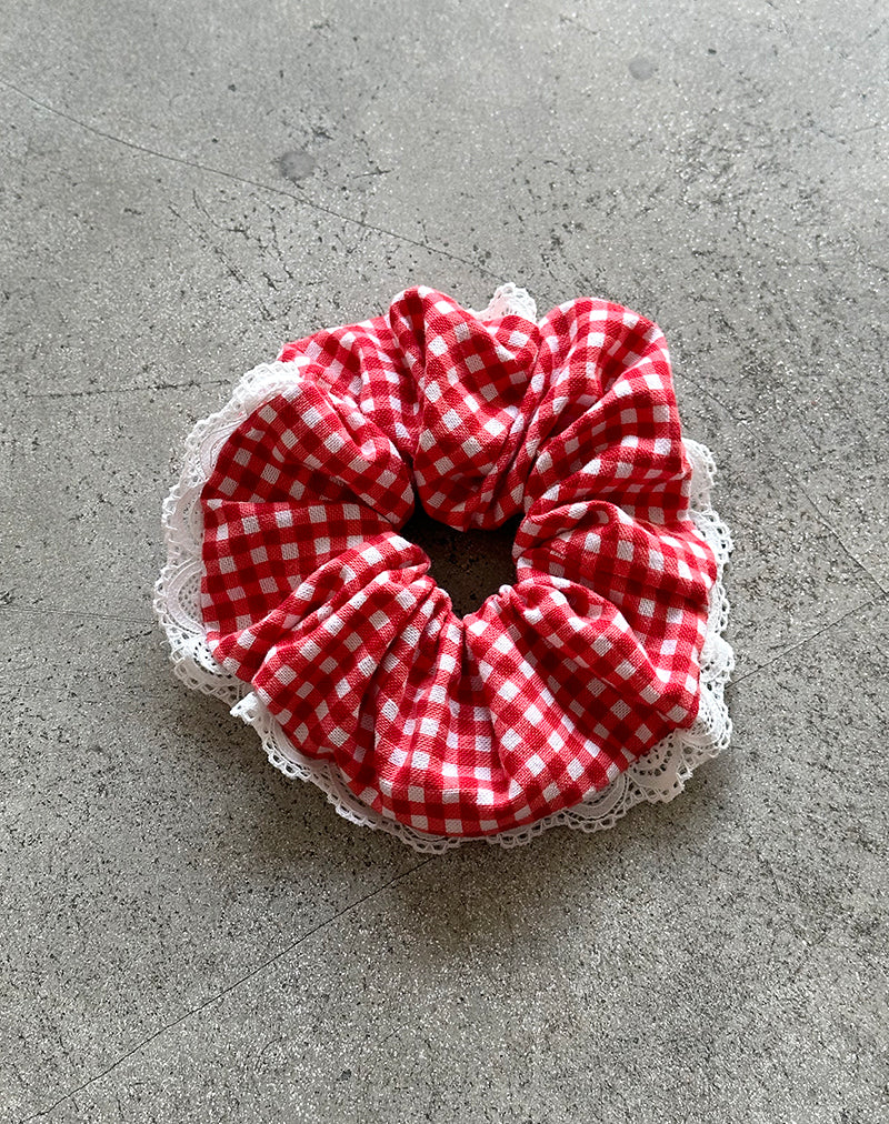 Scrunchie in Red Gingham with Lace