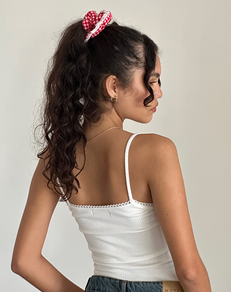 Scrunchie in Red Gingham with Lace