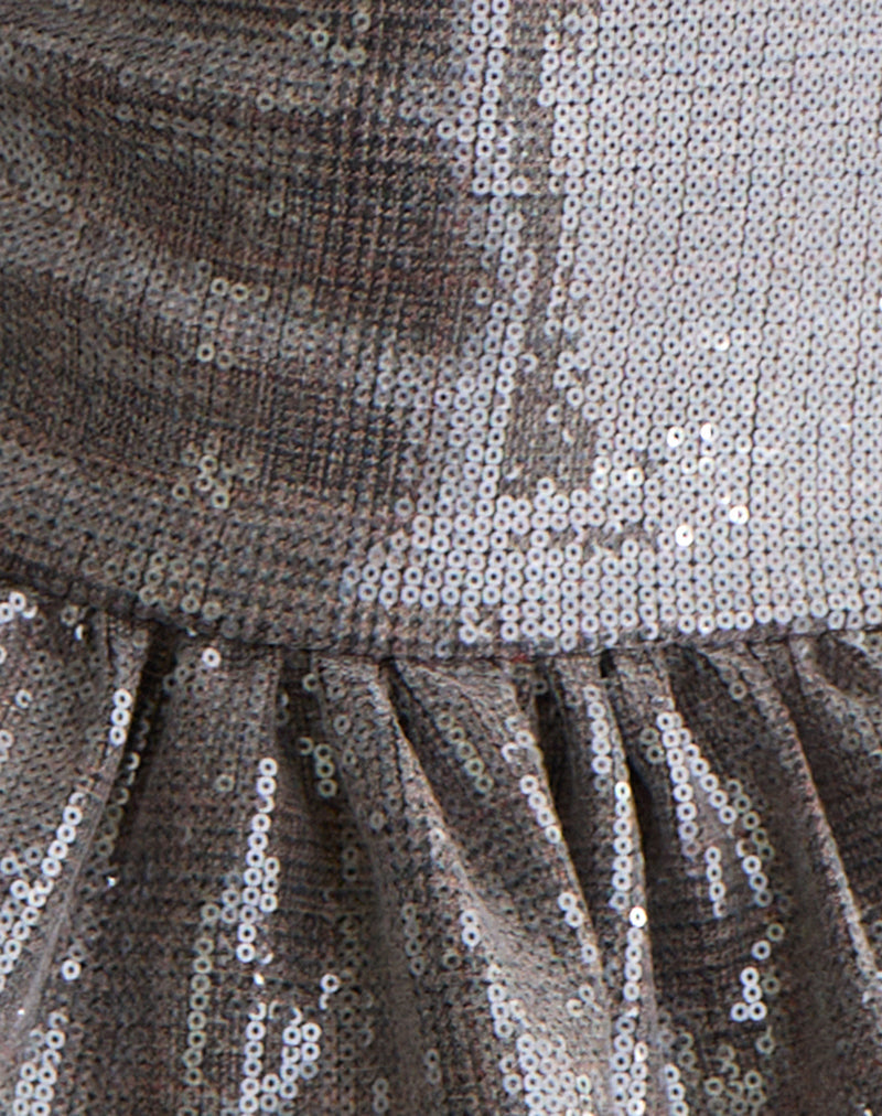 Seada Peplum Top in Sequin Check Brown