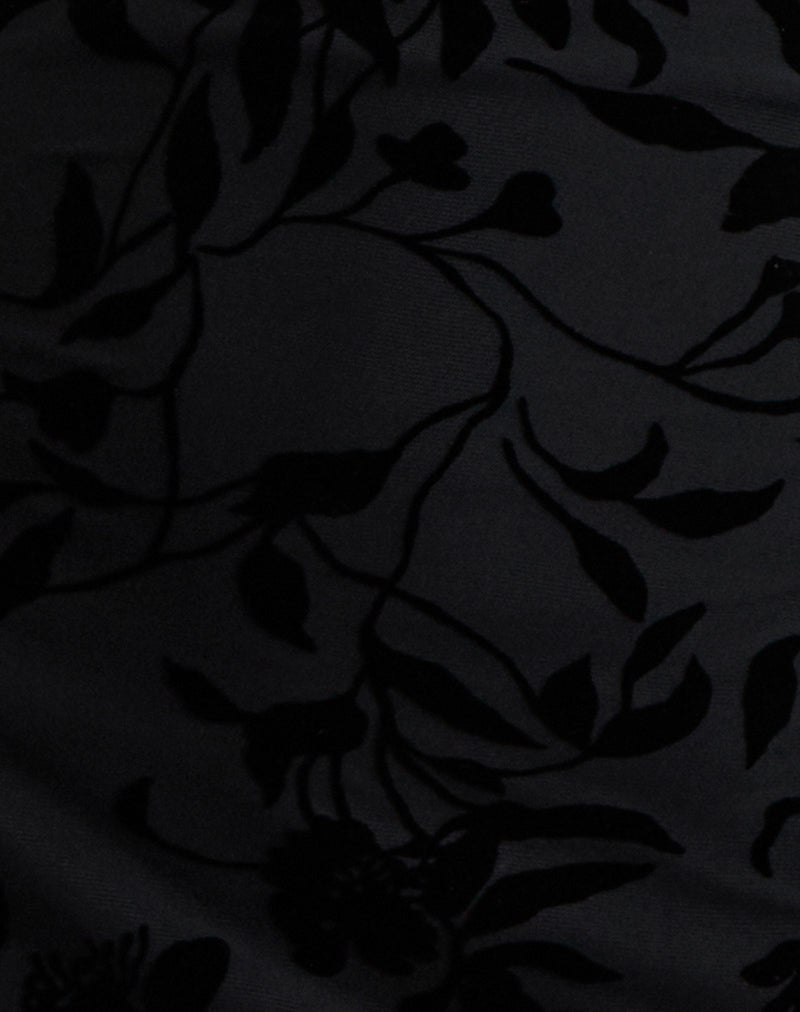 Selca Mini Dress in Flock Leaf Flower Black