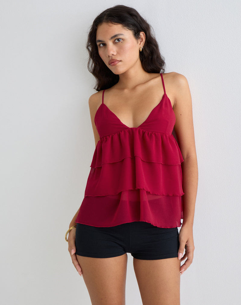 Selvina Frill Cami Top in Red