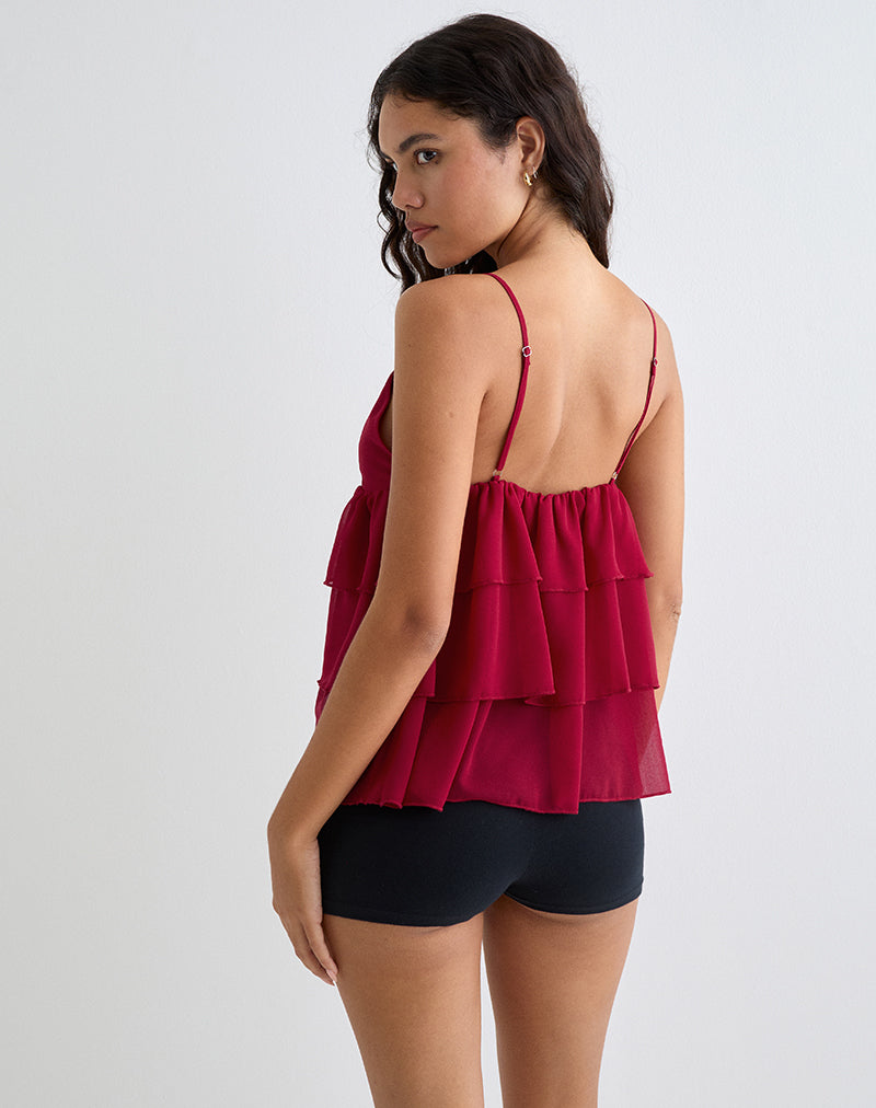 Selvina Frill Cami Top in Red