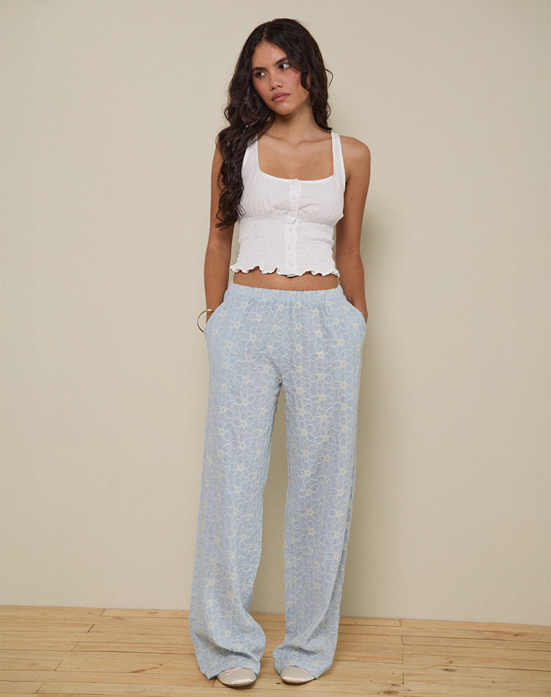 Semur Trouser in Broderie Ice Blue
