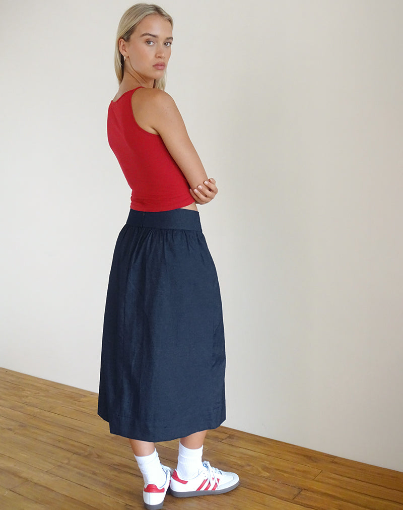 Seraya Midi Skirt in Denim Chambray Indigo