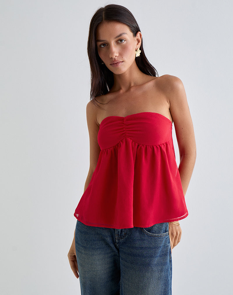 Setsuko Bandeau Longline Top in Red