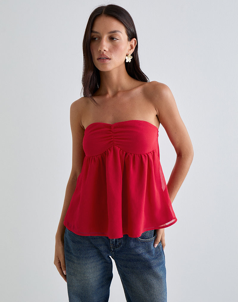 Setsuko Bandeau Longline Top in Red