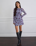 Sevila Long Sleeve Mini Dress in Lotus Flock Checked Lavender