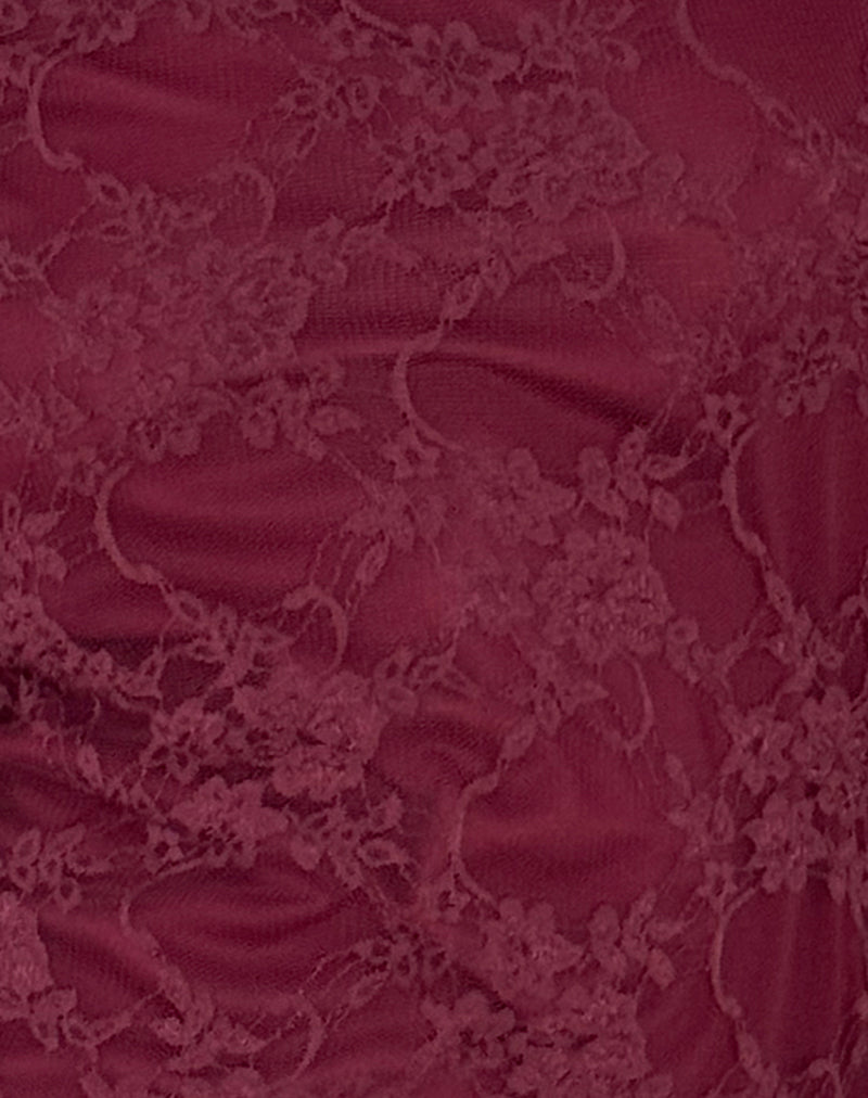 Sevila Long Sleeve Mini Dress Lace Burgundy