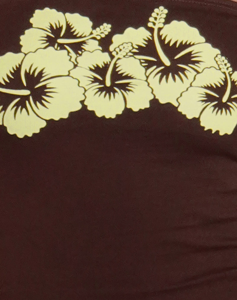 Shaelo Bandeau Top in Bitter Chocolate Yellow Hibiscus