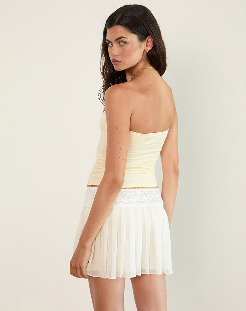 Akara Pleated Mini Skirt in Chiffon Ivory