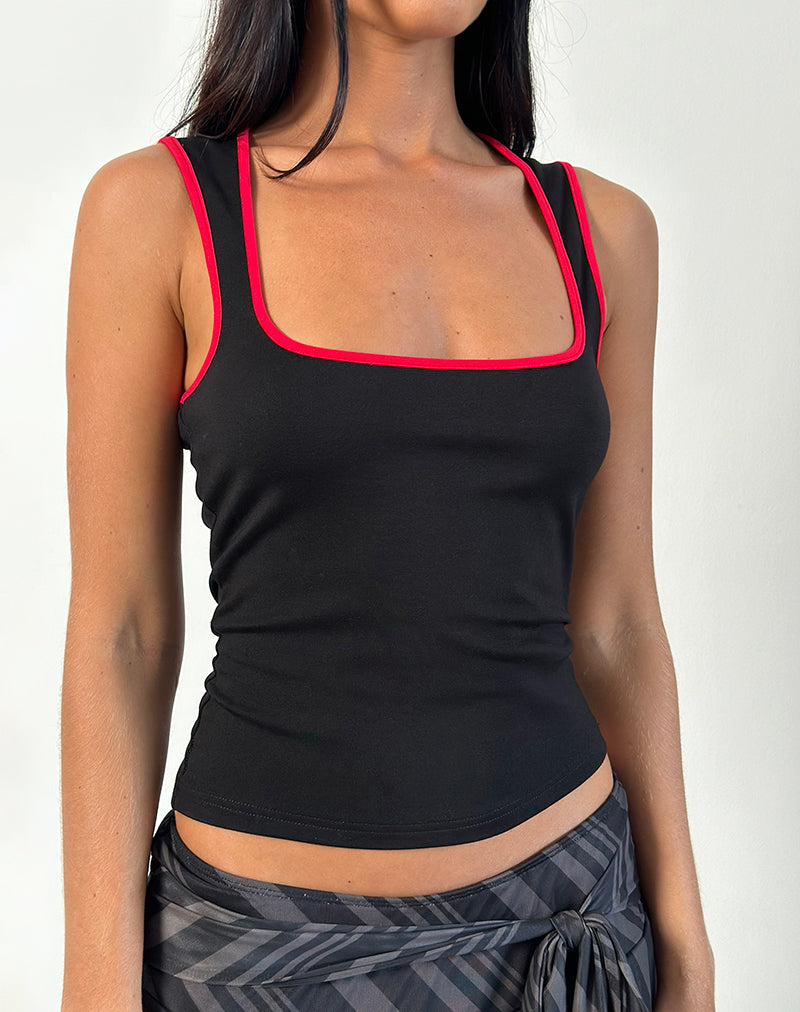 Shajani Top in Black with Red Binding