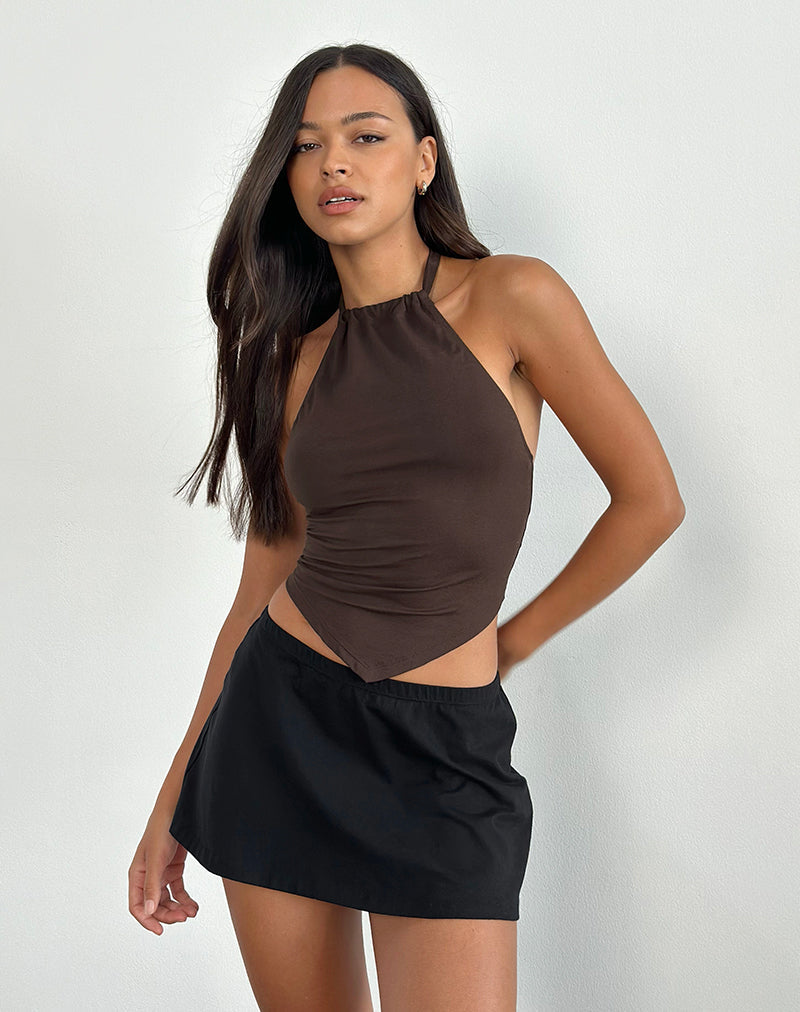 Shalas Halter Top in Jersey Bitter Chocolate