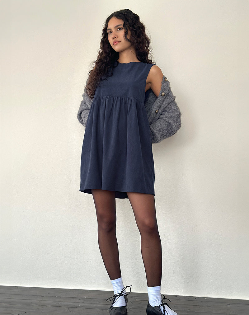Sheba Mini Dress in Babycord Ink Blue
