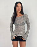 Sheiza Long Sleeve Top in Sheer Mesh Grey