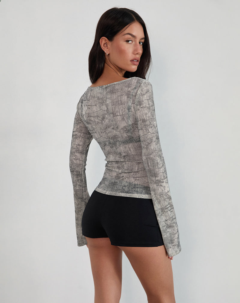 Sheiza Long Sleeve Top in Sheer Mesh Grey