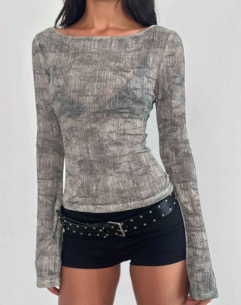 Sheiza Long Sleeve Top in Sheer Mesh Grey