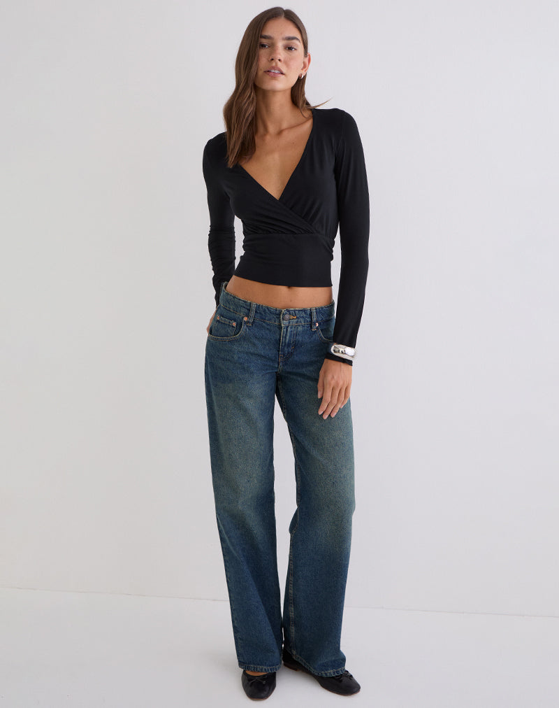 Sheon Long Sleeve Top in Rib Black