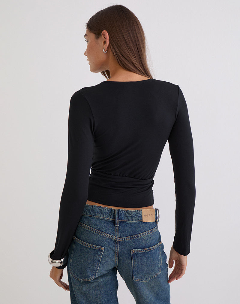 Sheon Long Sleeve Top in Rib Black
