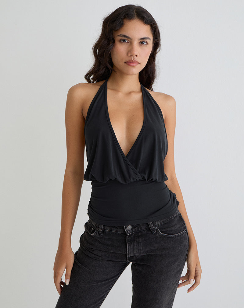 Sherlyn Halter Top in Cupro Black