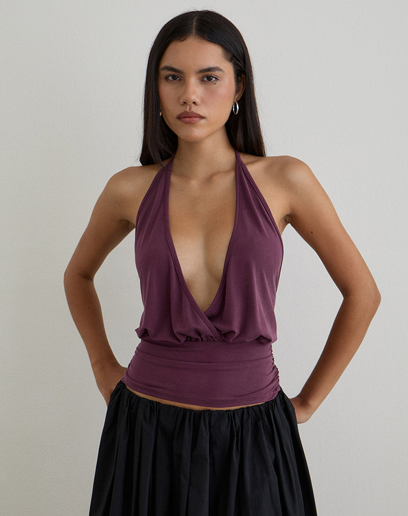Sherlyn Halter Top in Cupro Deep Purple