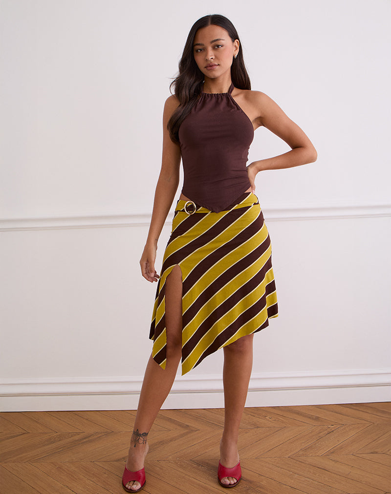 Sherry Split Midi Skirt in Stripe Retro Yellow