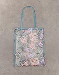 Shi Bag in Natural Lace Embroidery with Blue Satin Binding