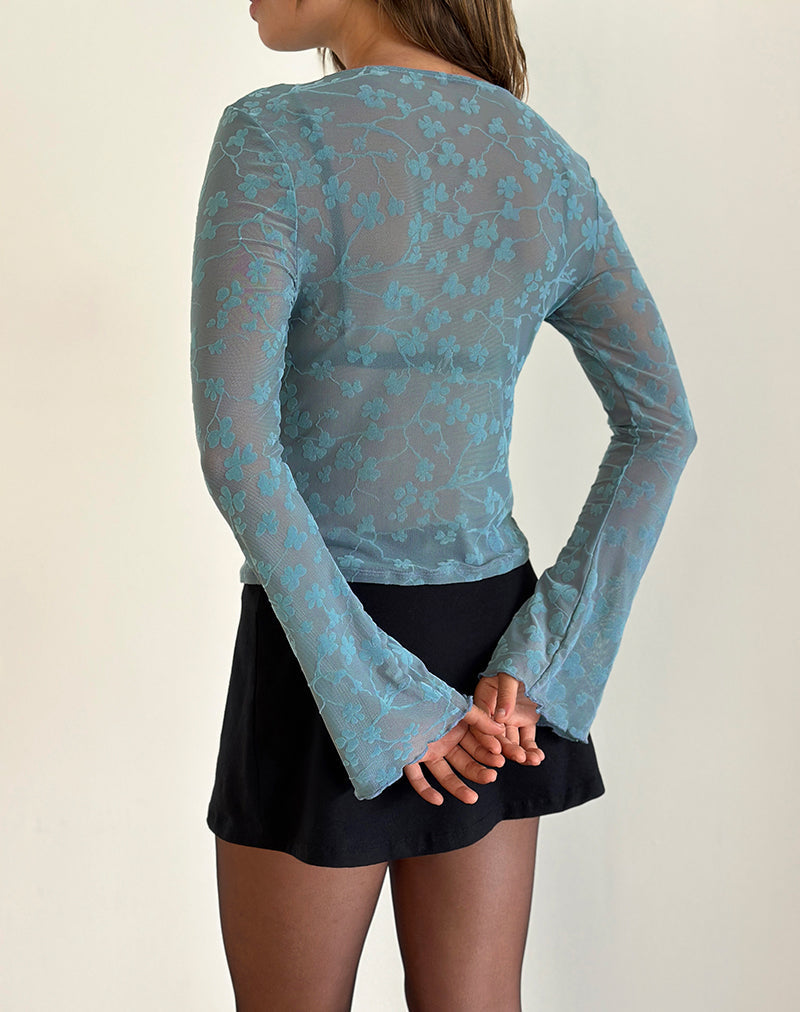 Shia Cardigan in Grunge Floral Blue Grey