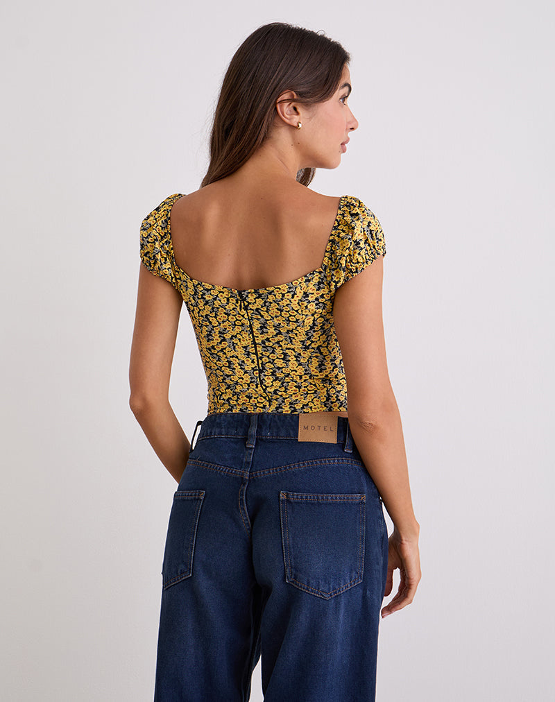 Shizu Cap Sleeve Top in Mini Bloom Yellow