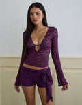 Mahota Deep Plunge Long Sleeve Top in Lace Purple